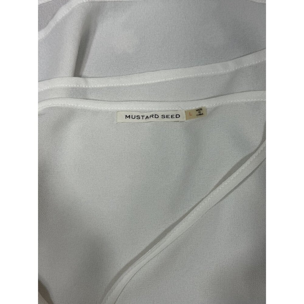 Mustard Seed Womens Top Size L White Floral Textured Flowy Back Strap Detail - Picture 5 of 5